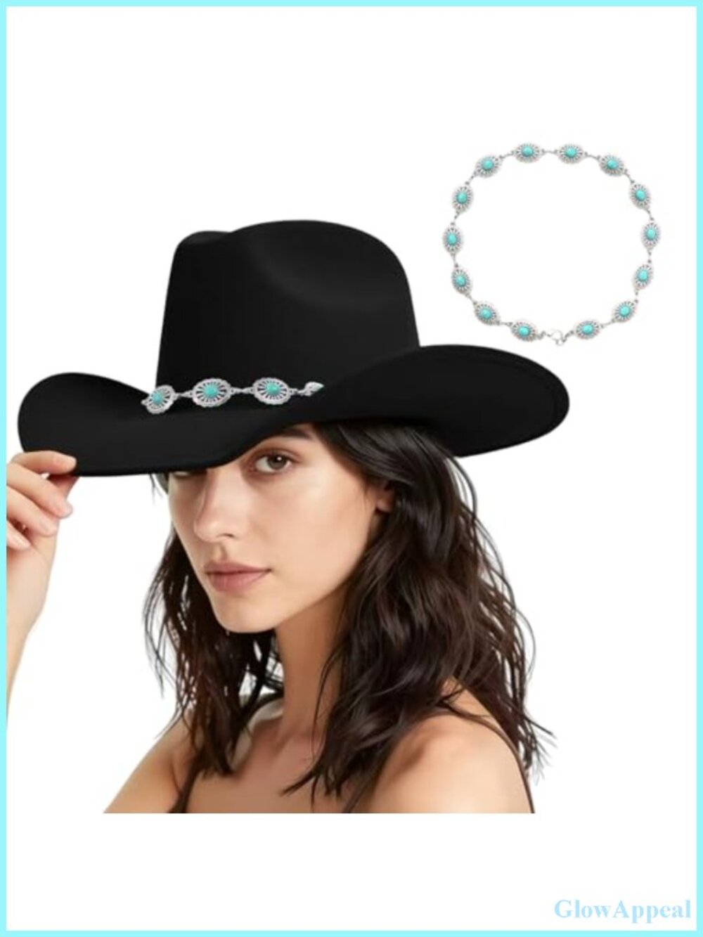 Western Felt Cowboy Hat with Turquoise Chain Band Adjustable